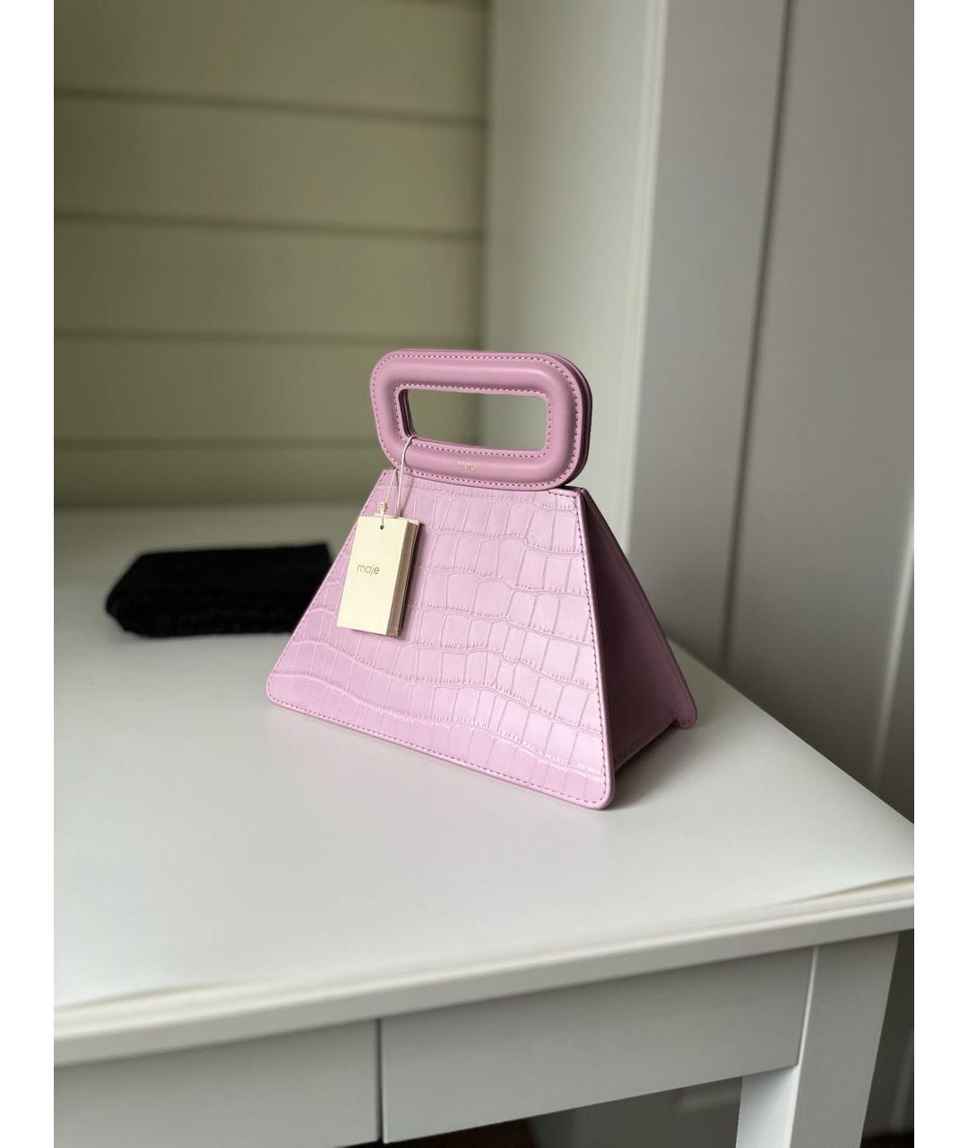 MAJE Розовая кожаная сумка с короткими ручками, фото 2