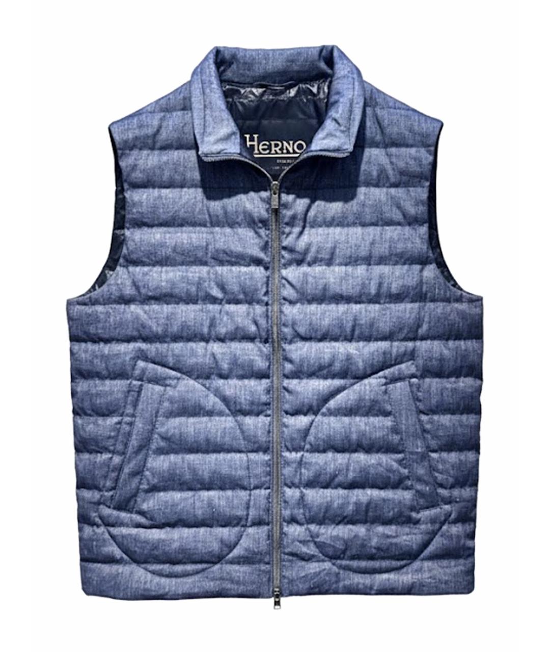 HERNO Темно-синий льняной жилет, фото 1
