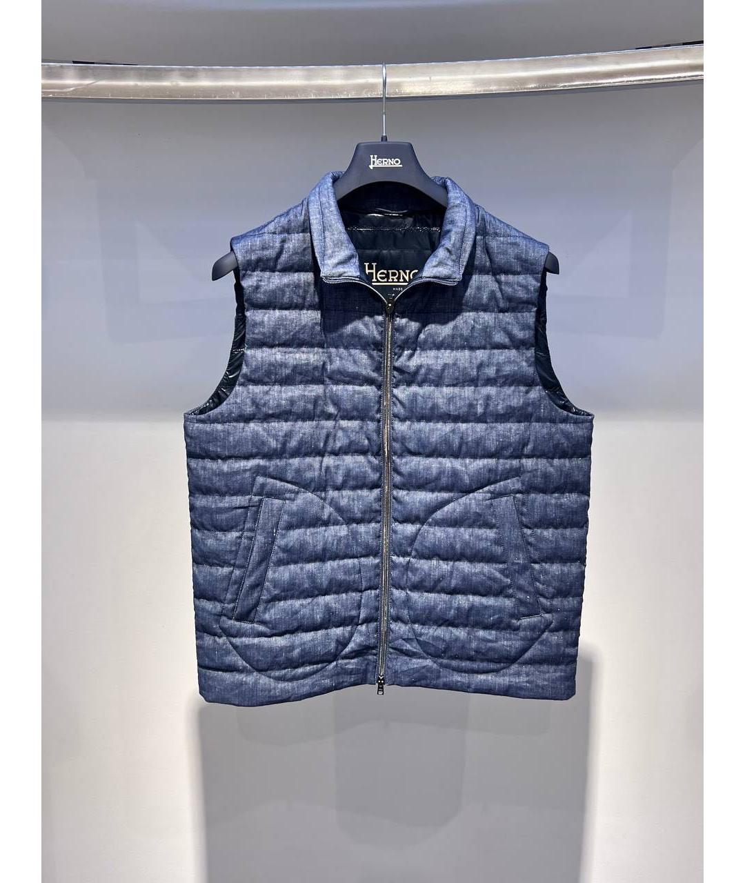 HERNO Темно-синий льняной жилет, фото 3