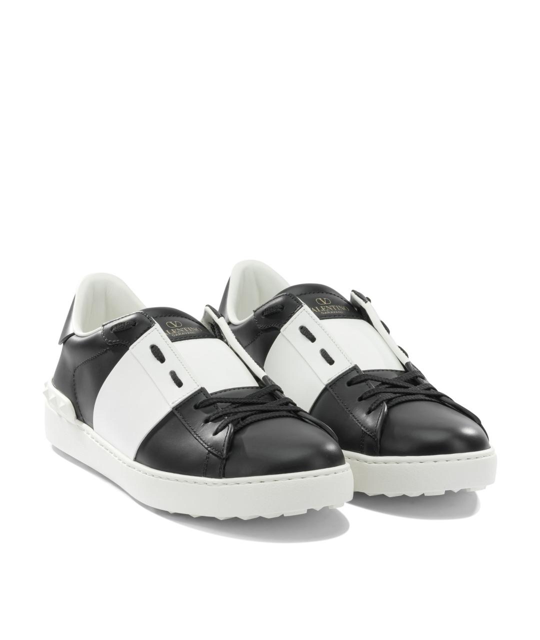 VALENTINO Черные кожаные низкие кроссовки / кеды, фото 2