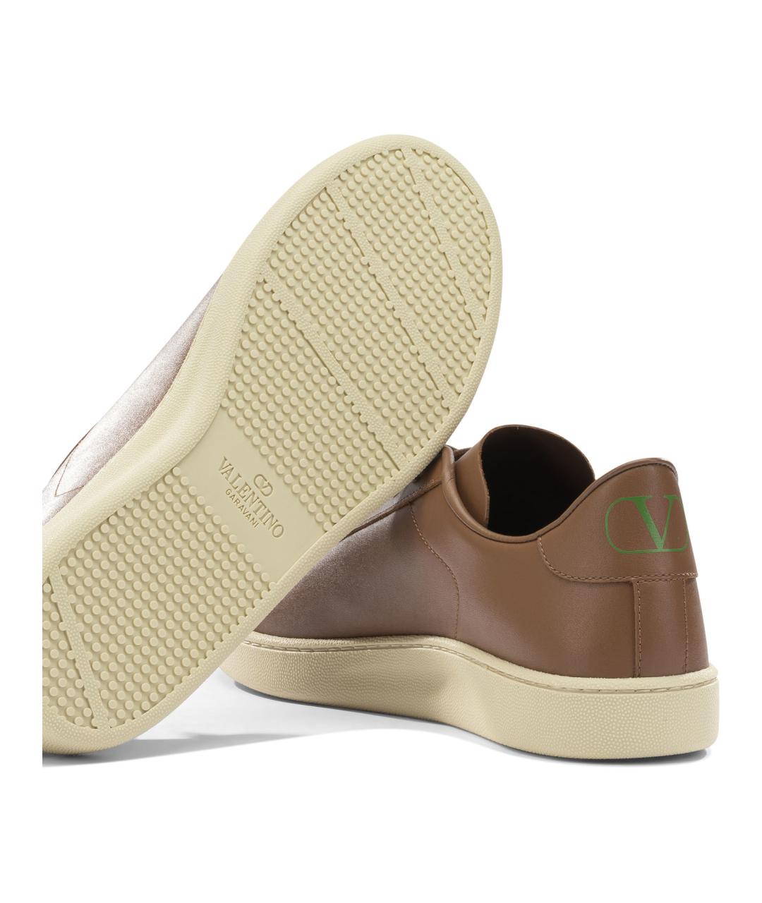 VALENTINO Коричневые кожаные низкие кроссовки / кеды, фото 5