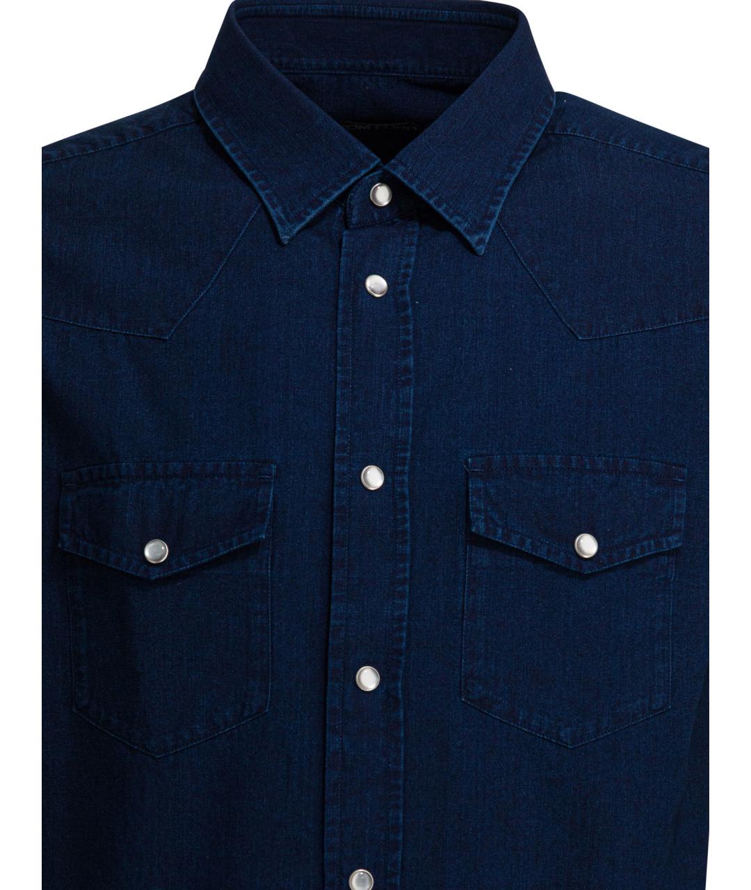 TOM FORD Синяя хлопковая кэжуал рубашка, фото 3