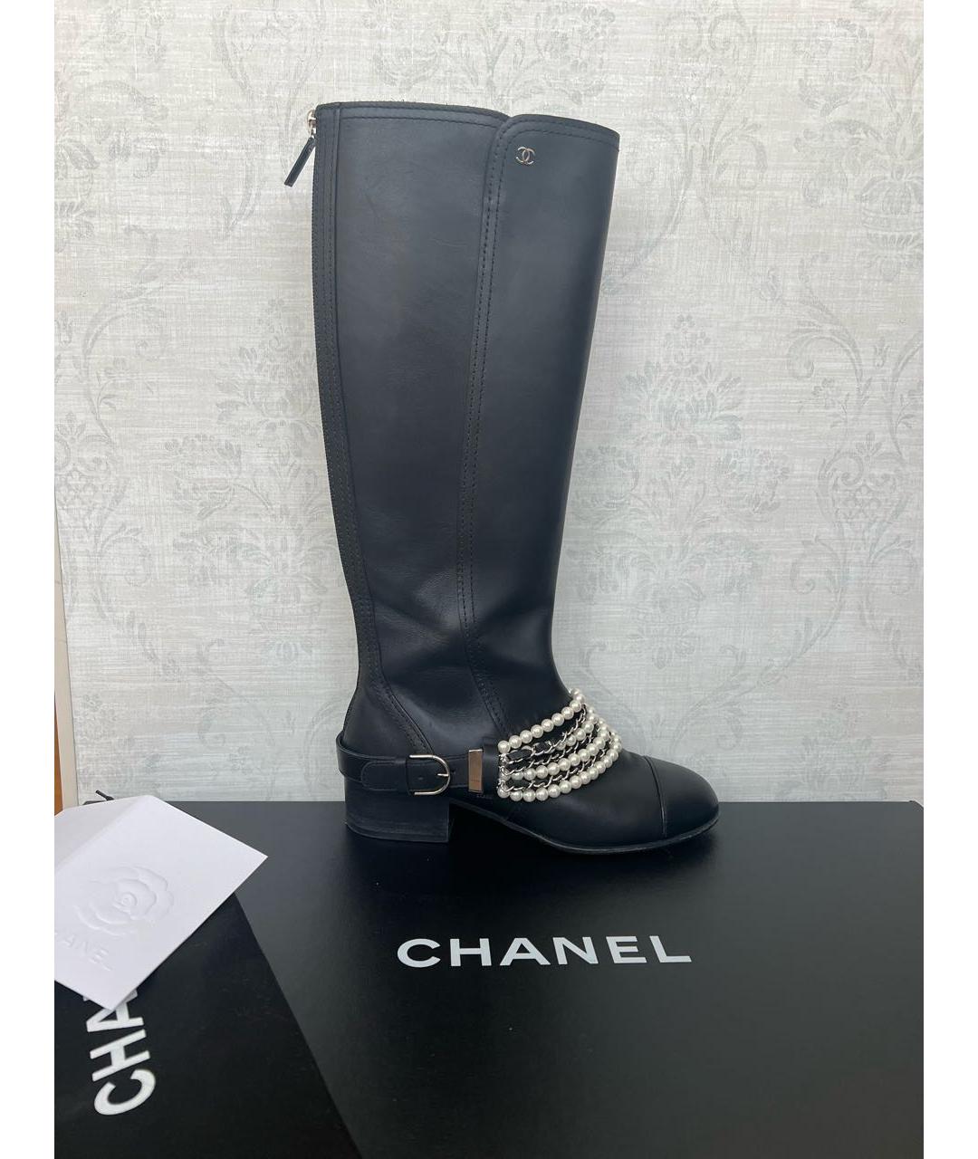 CHANEL Черные кожаные сапоги, фото 8