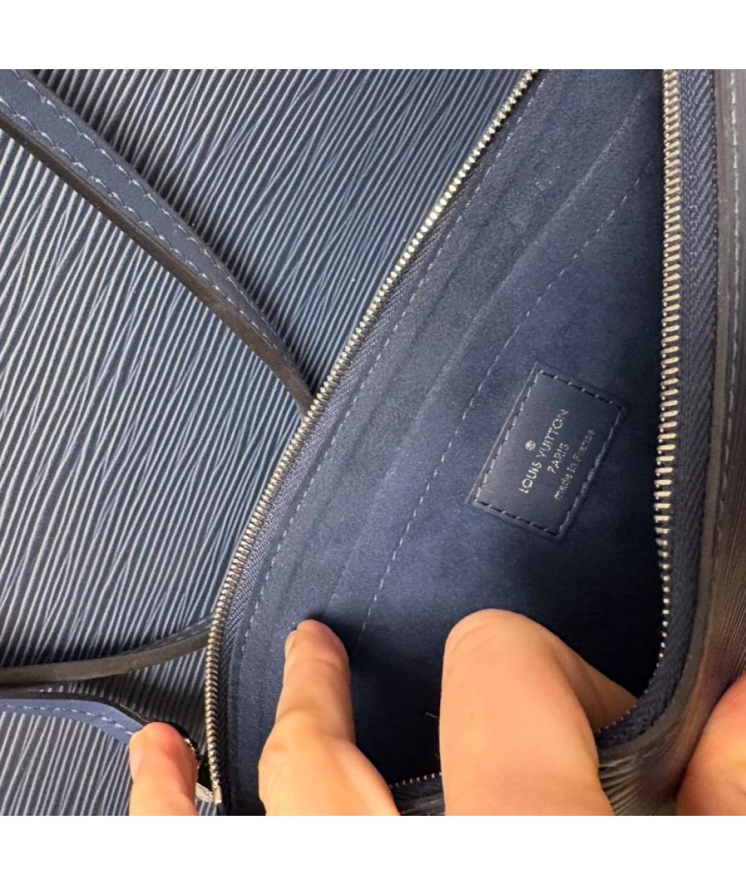 LOUIS VUITTON Темно-синяя кожаная сумка тоут, фото 5