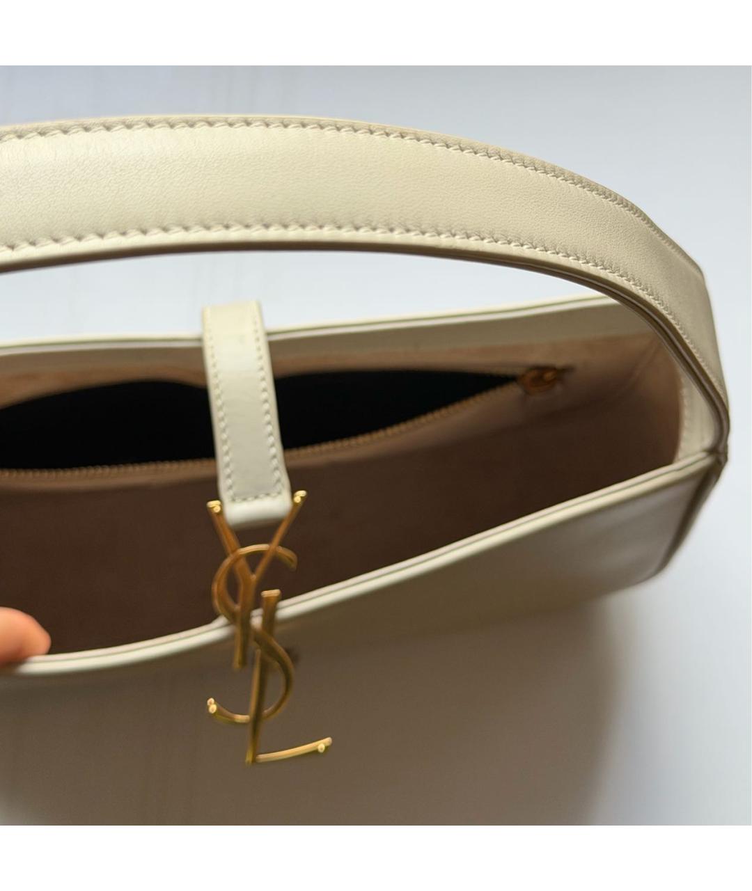 SAINT LAURENT Белая кожаная сумка с короткими ручками, фото 4