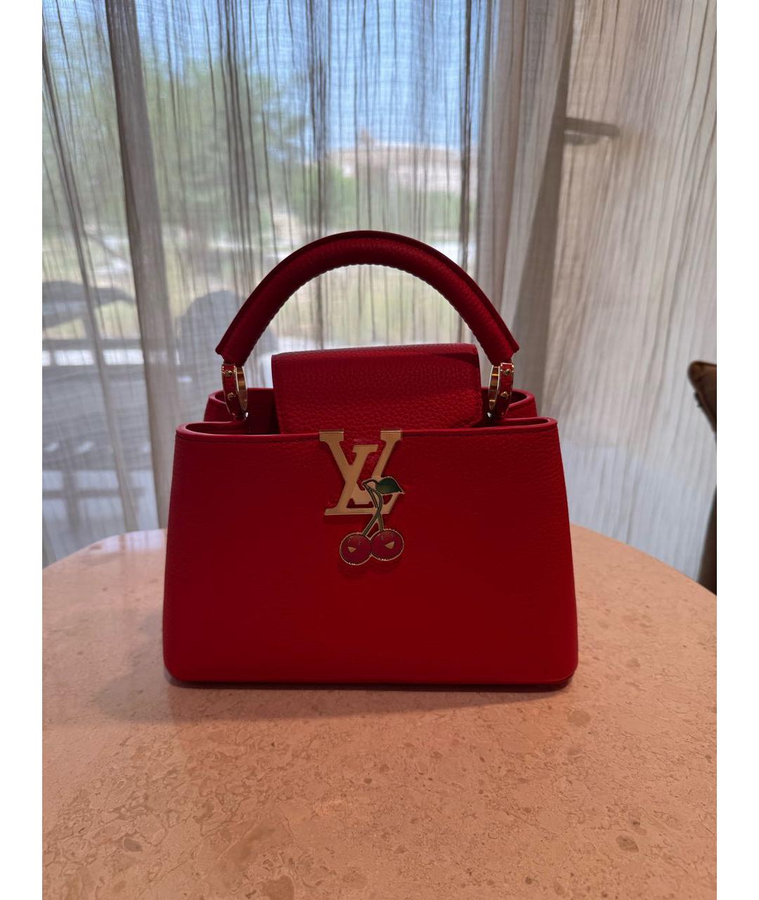 LOUIS VUITTON Красная кожаная сумка с короткими ручками, фото 7