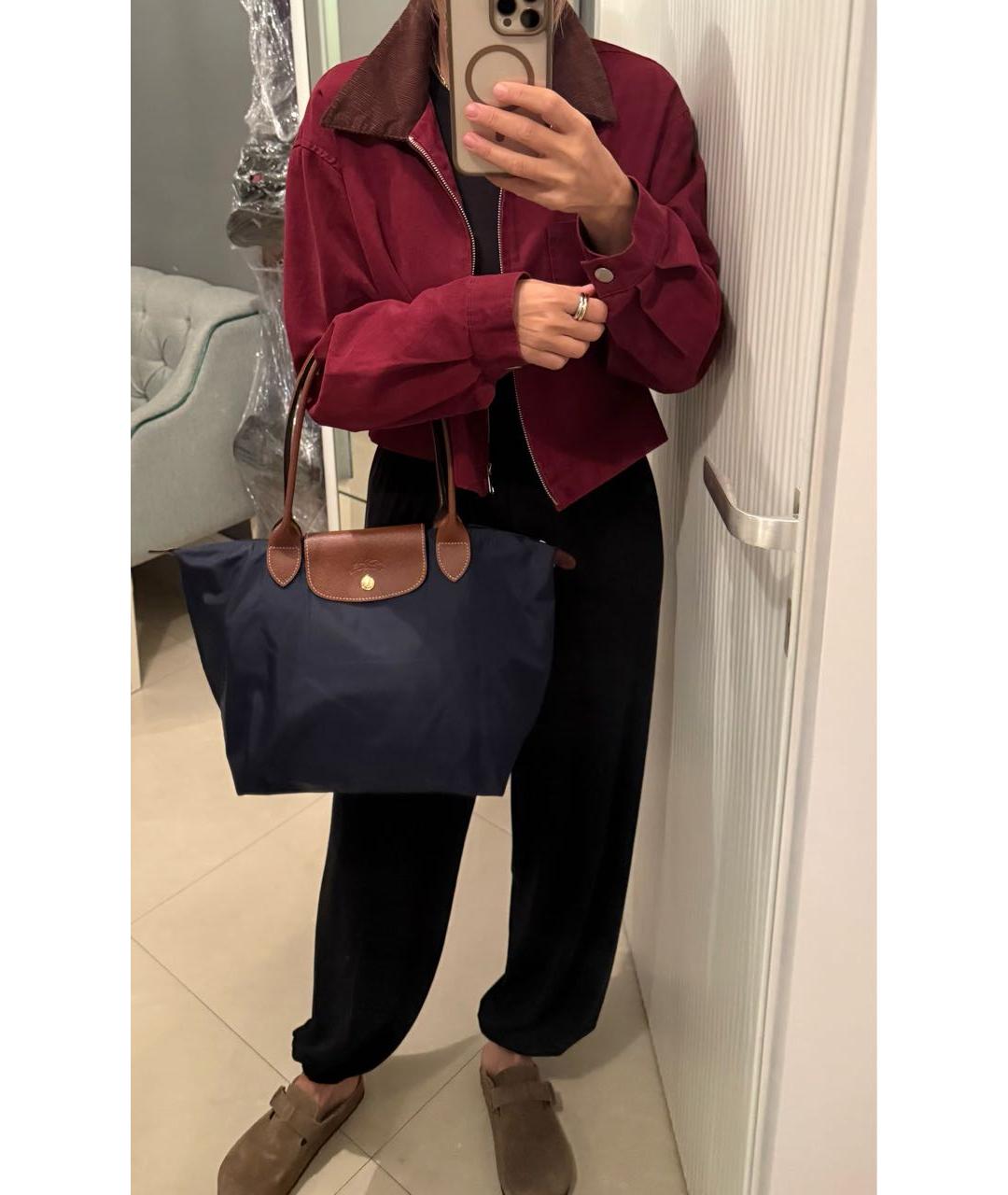 LONGCHAMP Темно-синяя тканевая сумка с короткими ручками, фото 4