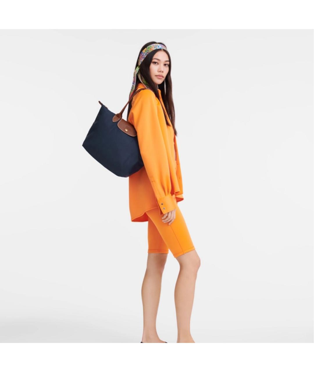 LONGCHAMP Темно-синяя тканевая сумка с короткими ручками, фото 2