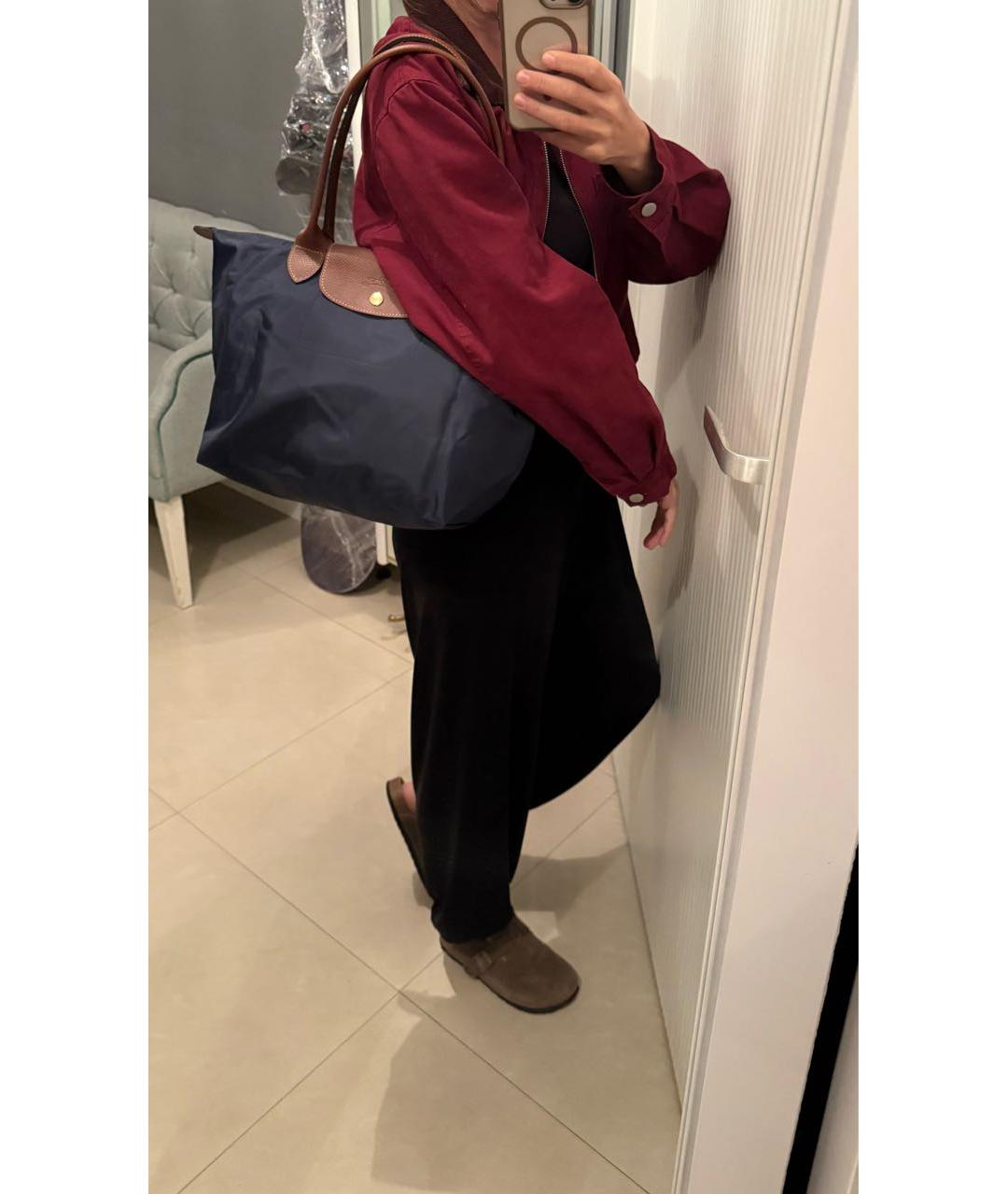 LONGCHAMP Темно-синяя тканевая сумка с короткими ручками, фото 3