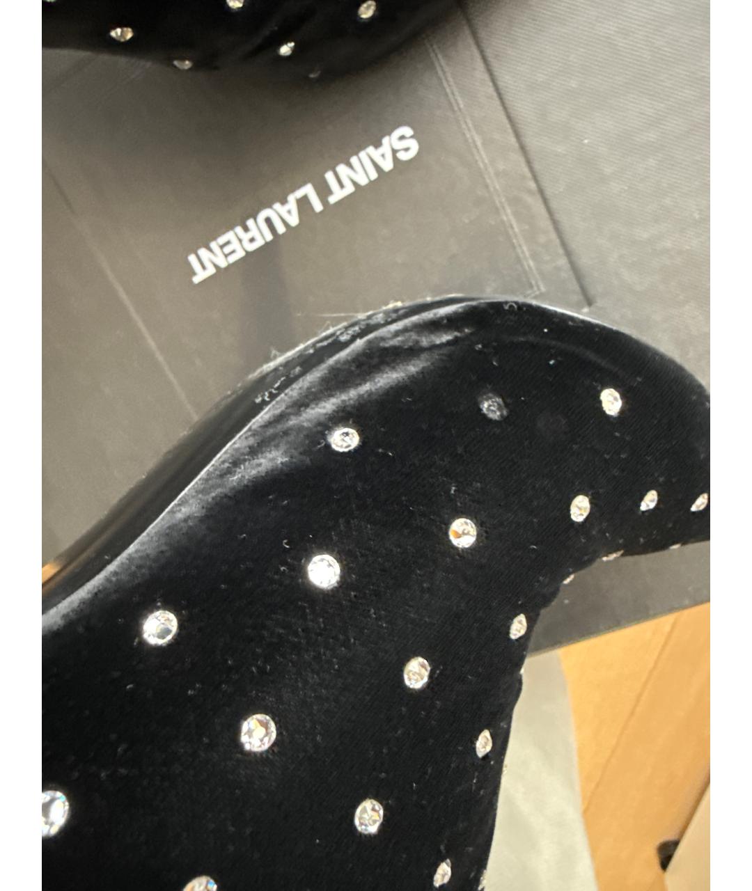 SAINT LAURENT Черные бархатные ботильоны, фото 6