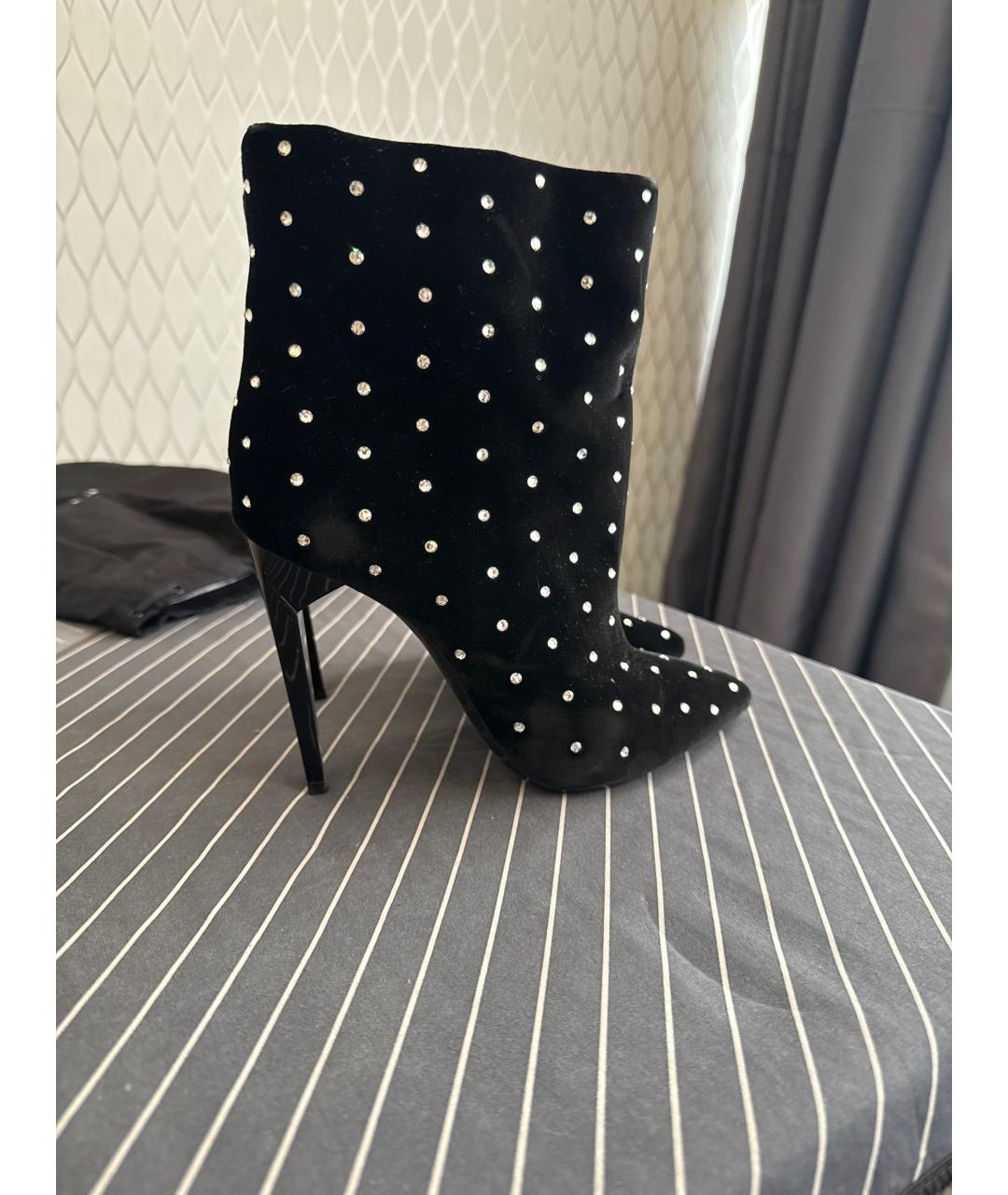 SAINT LAURENT Черные бархатные ботильоны, фото 7