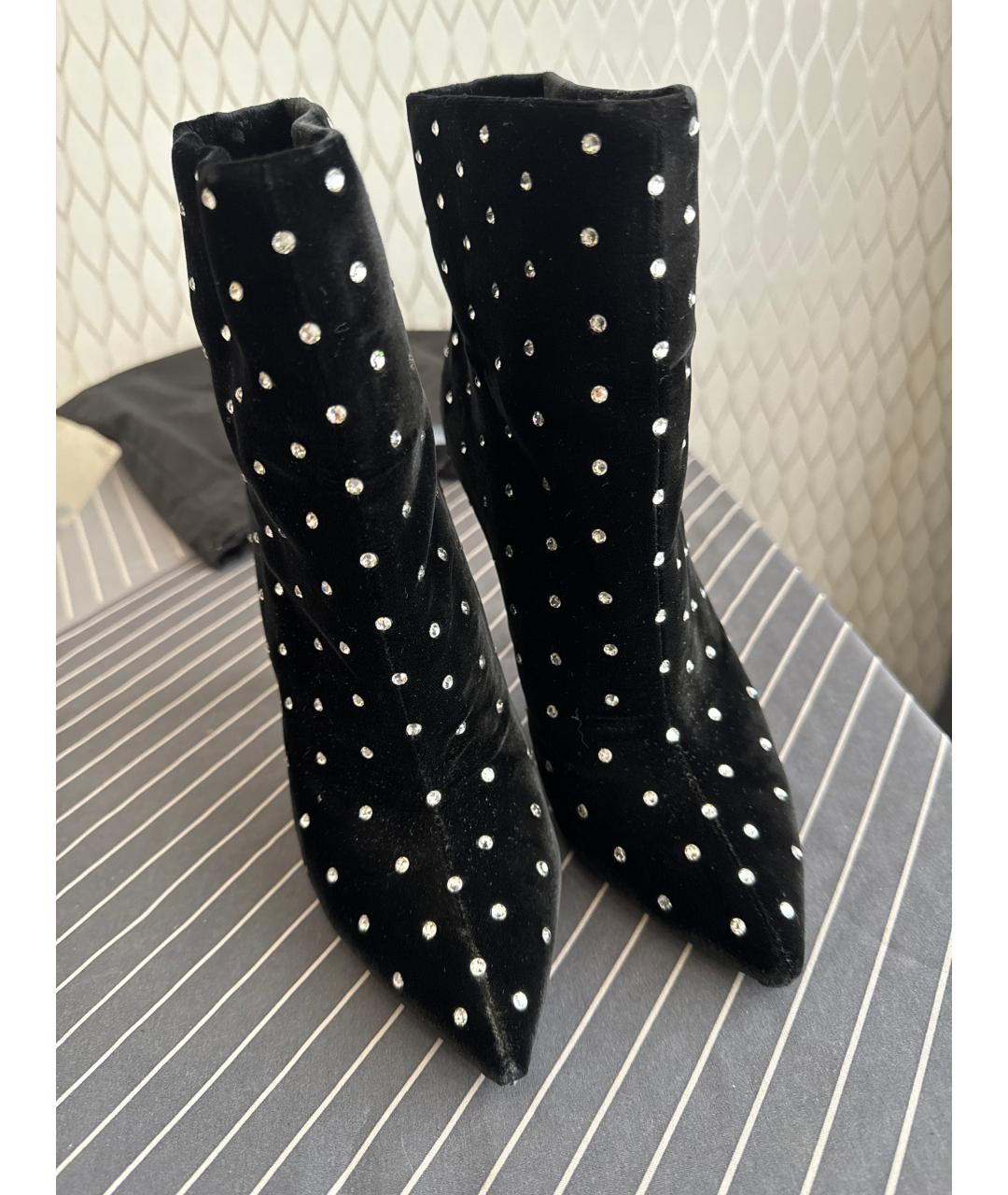 SAINT LAURENT Черные бархатные ботильоны, фото 2