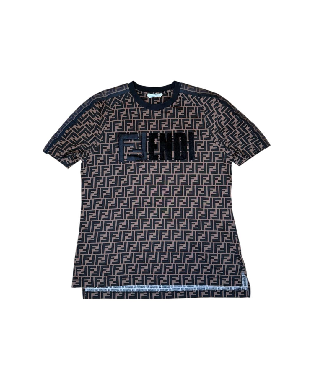 FENDI Коричневая хлопковая футболка, фото 1