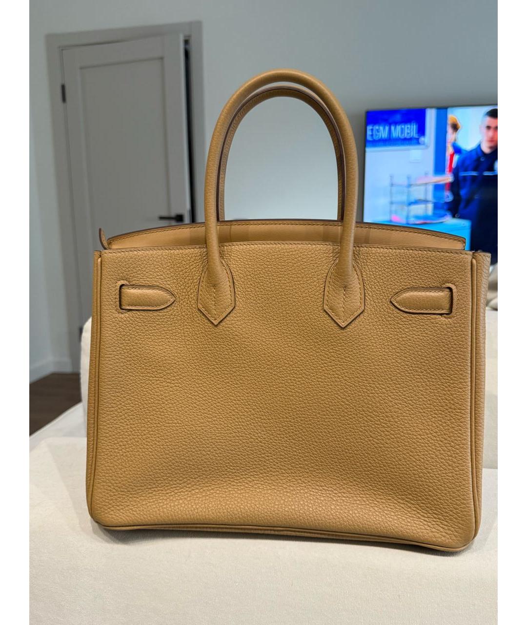 HERMES Бежевая кожаная сумка с короткими ручками, фото 3