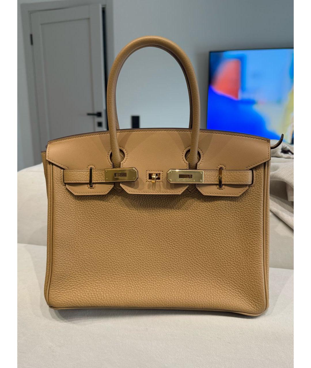 HERMES Бежевая кожаная сумка с короткими ручками, фото 9
