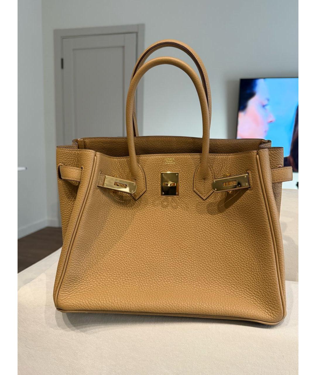 HERMES Бежевая кожаная сумка с короткими ручками, фото 2