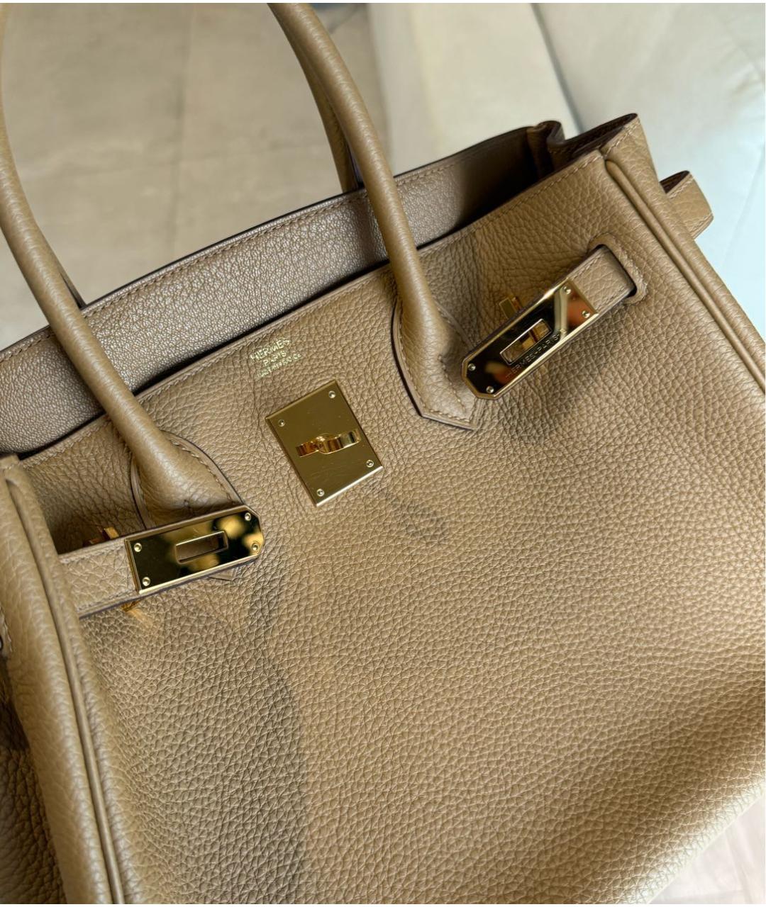 HERMES Бежевая кожаная сумка с короткими ручками, фото 7