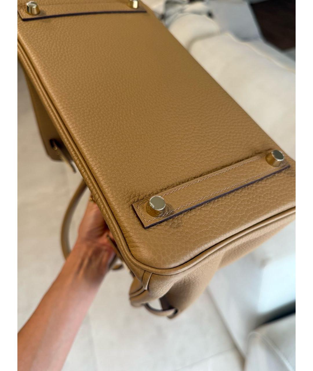 HERMES Бежевая кожаная сумка с короткими ручками, фото 6