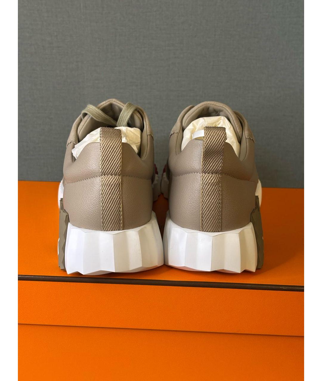 HERMES Бежевые кожаные кроссовки, фото 4