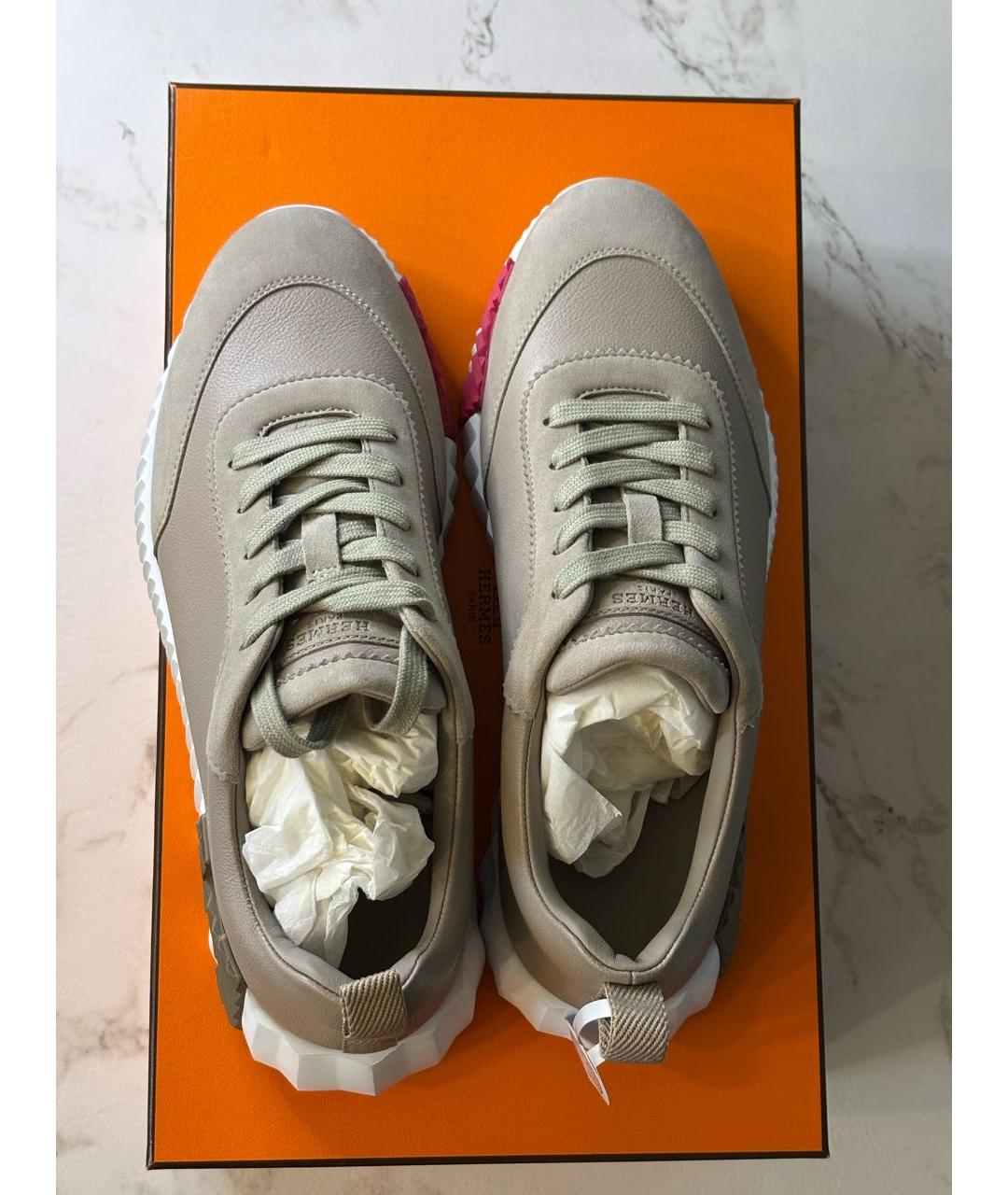 HERMES Бежевые кожаные кроссовки, фото 3