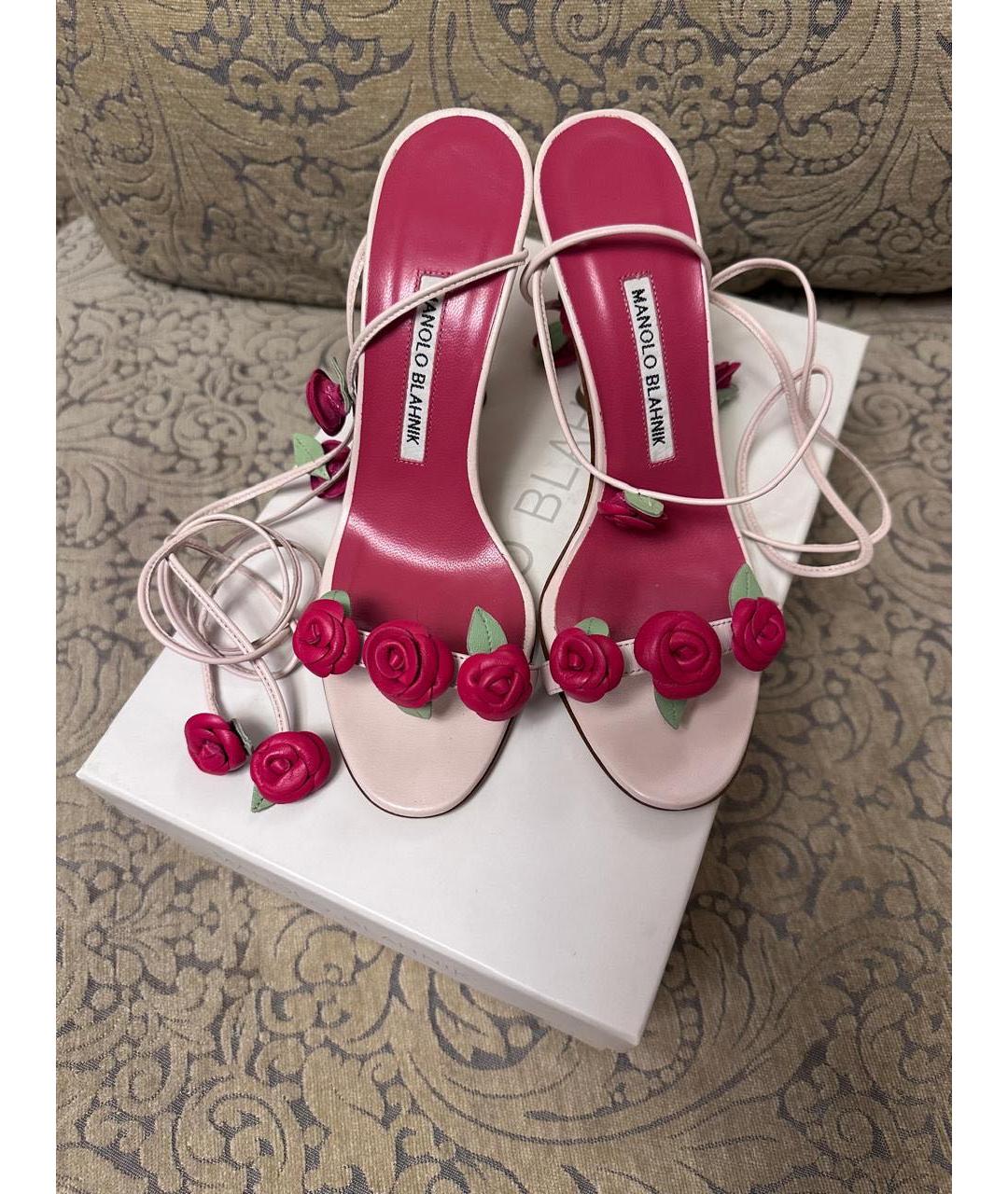 MANOLO BLAHNIK Розовые кожаные босоножки, фото 3