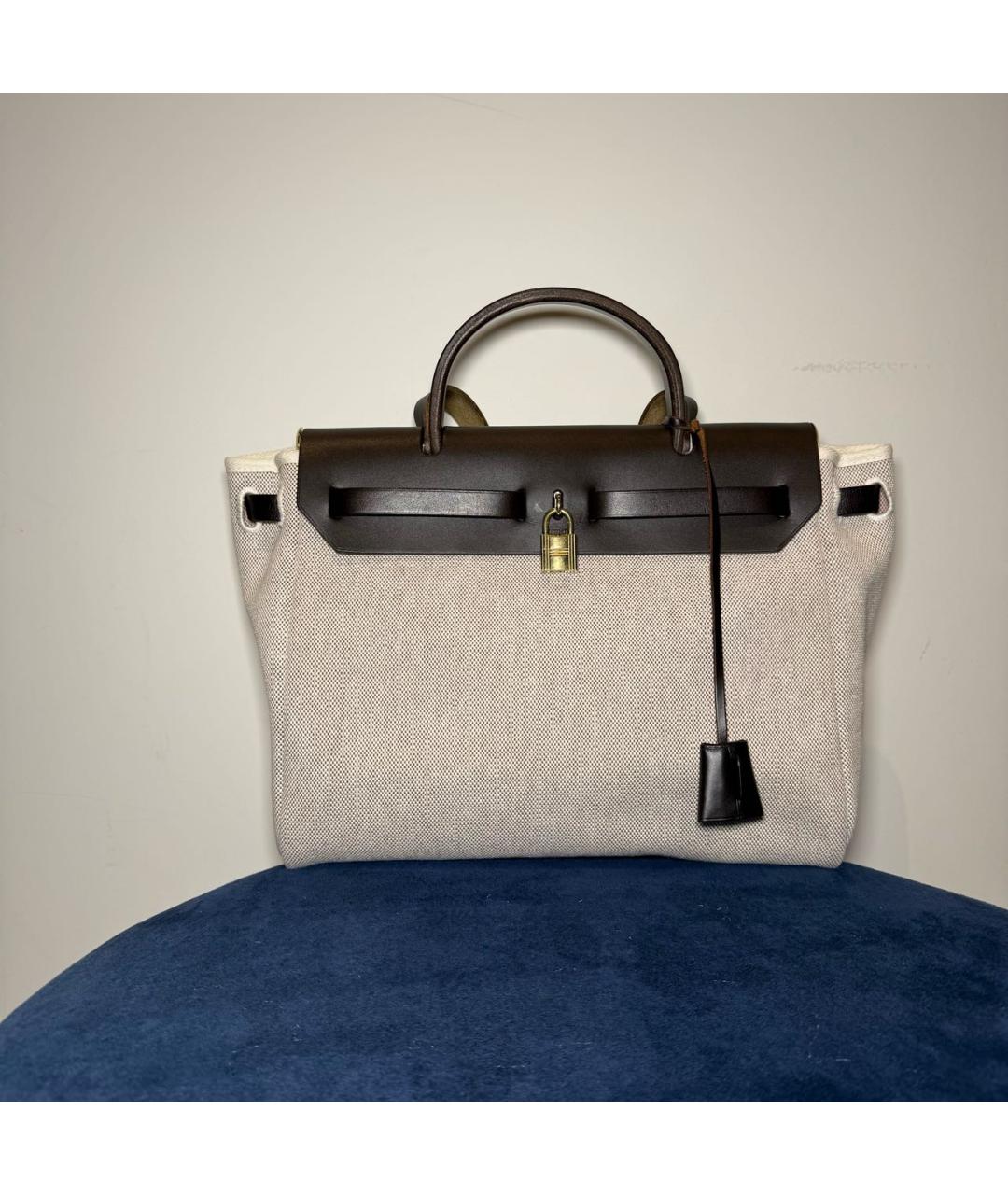 HERMES Бежевая кожаная сумка с короткими ручками, фото 7