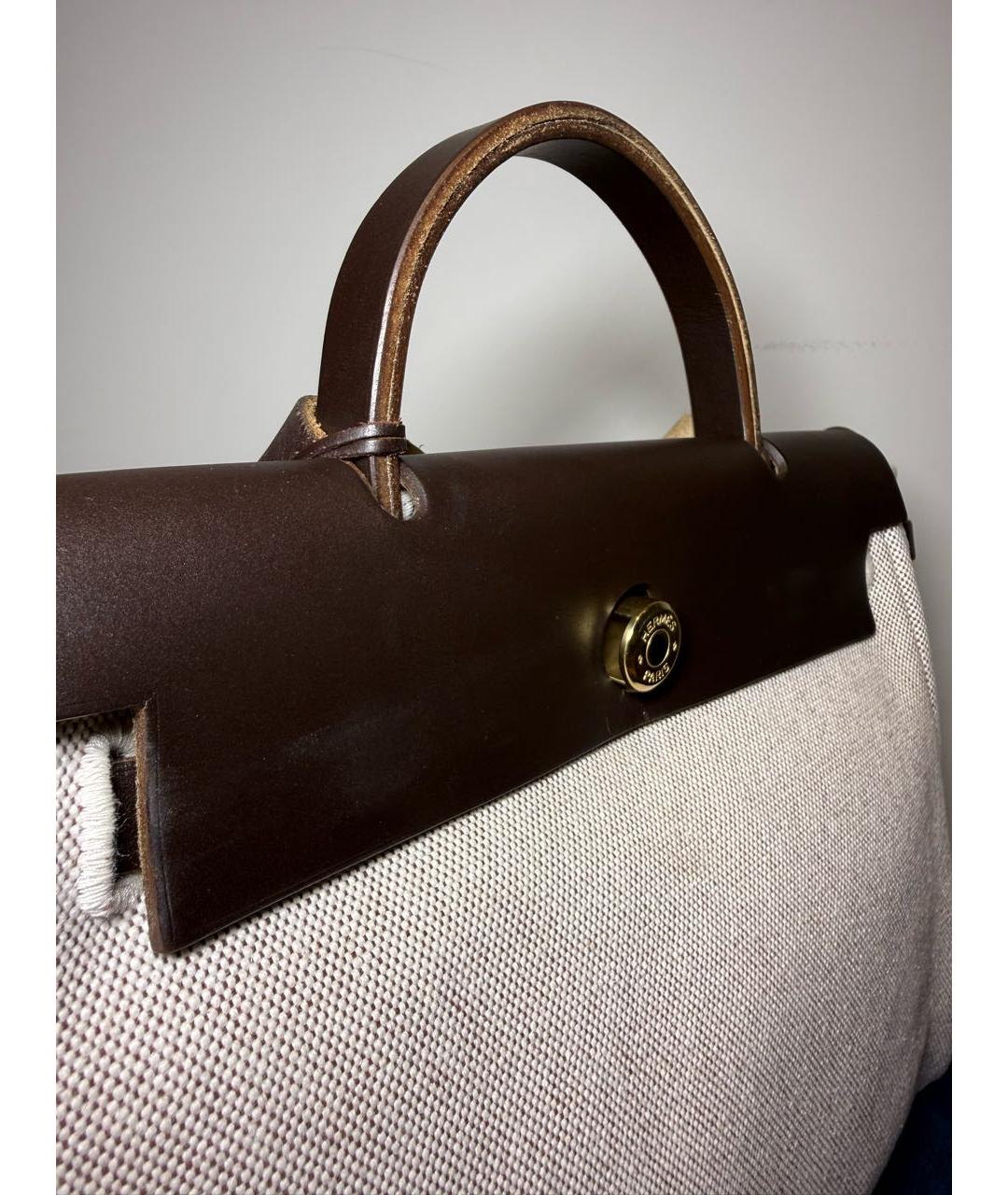 HERMES Бежевая кожаная сумка с короткими ручками, фото 3