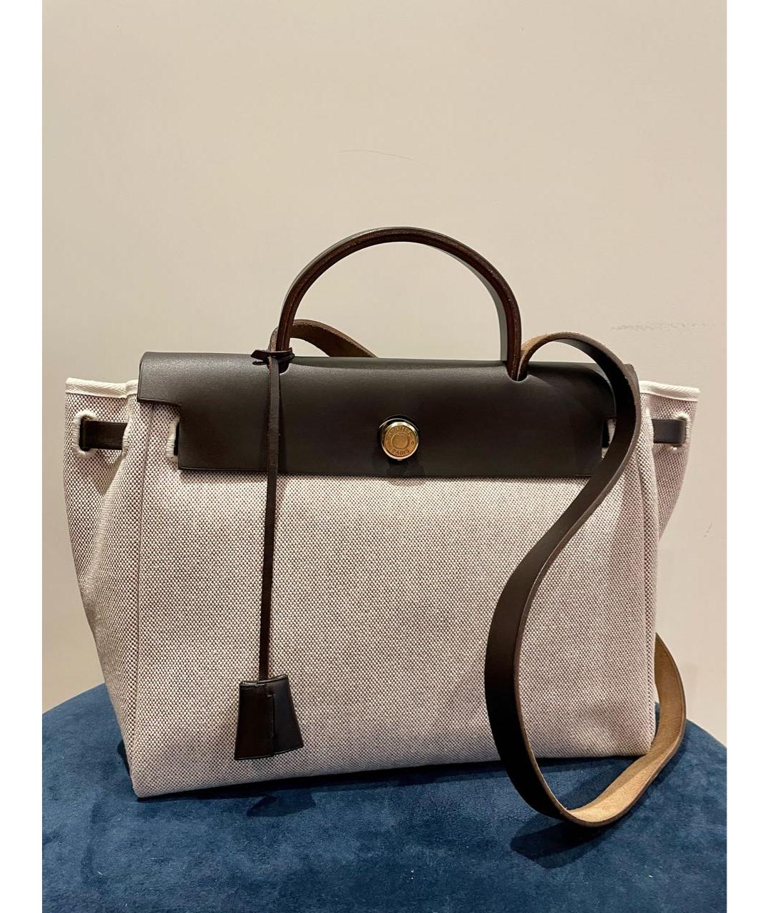 HERMES Бежевая кожаная сумка с короткими ручками, фото 6