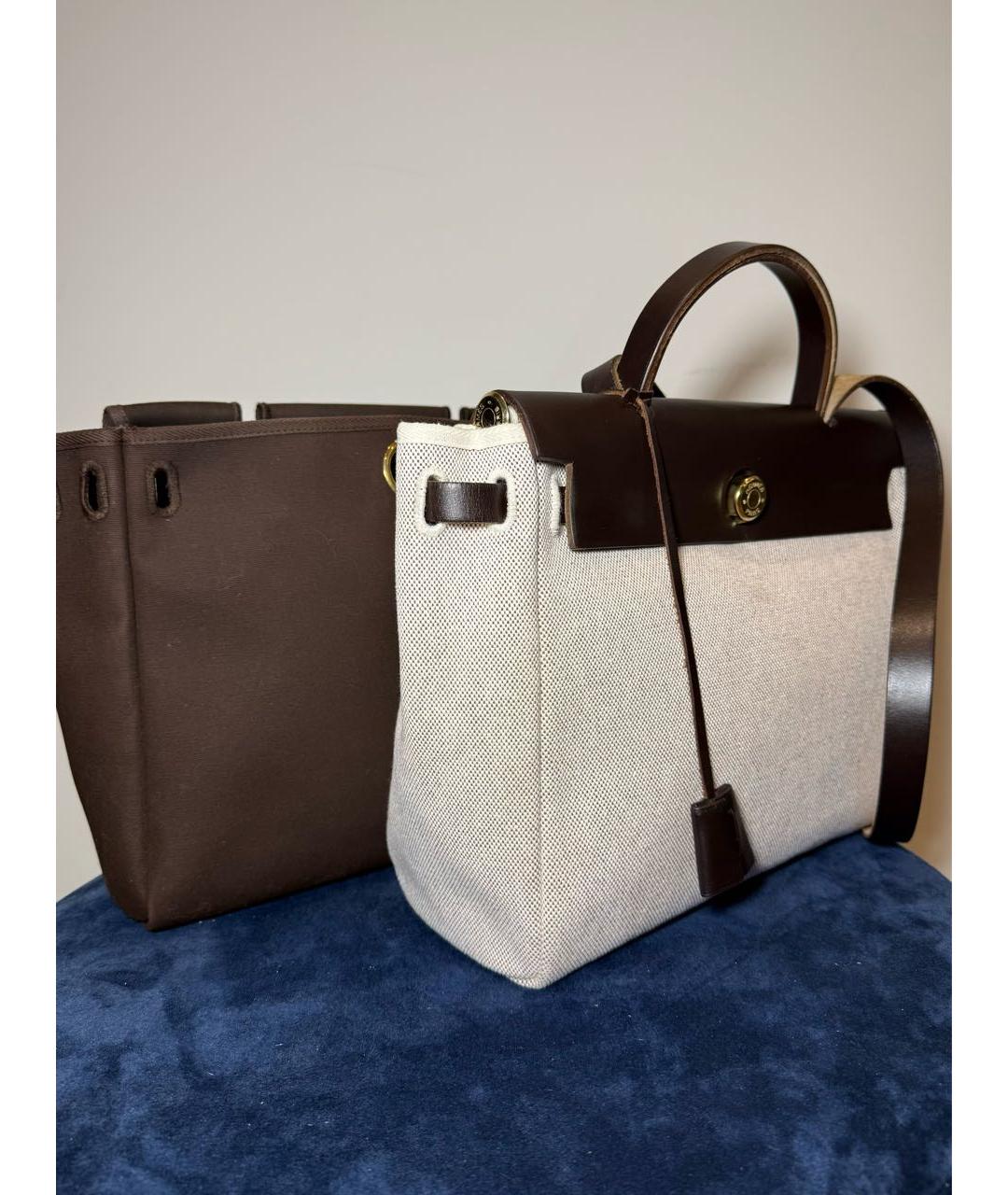 HERMES Бежевая кожаная сумка с короткими ручками, фото 2