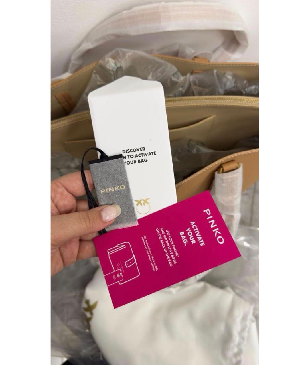 PINKO Коричневая кожаная сумка тоут, фото 6