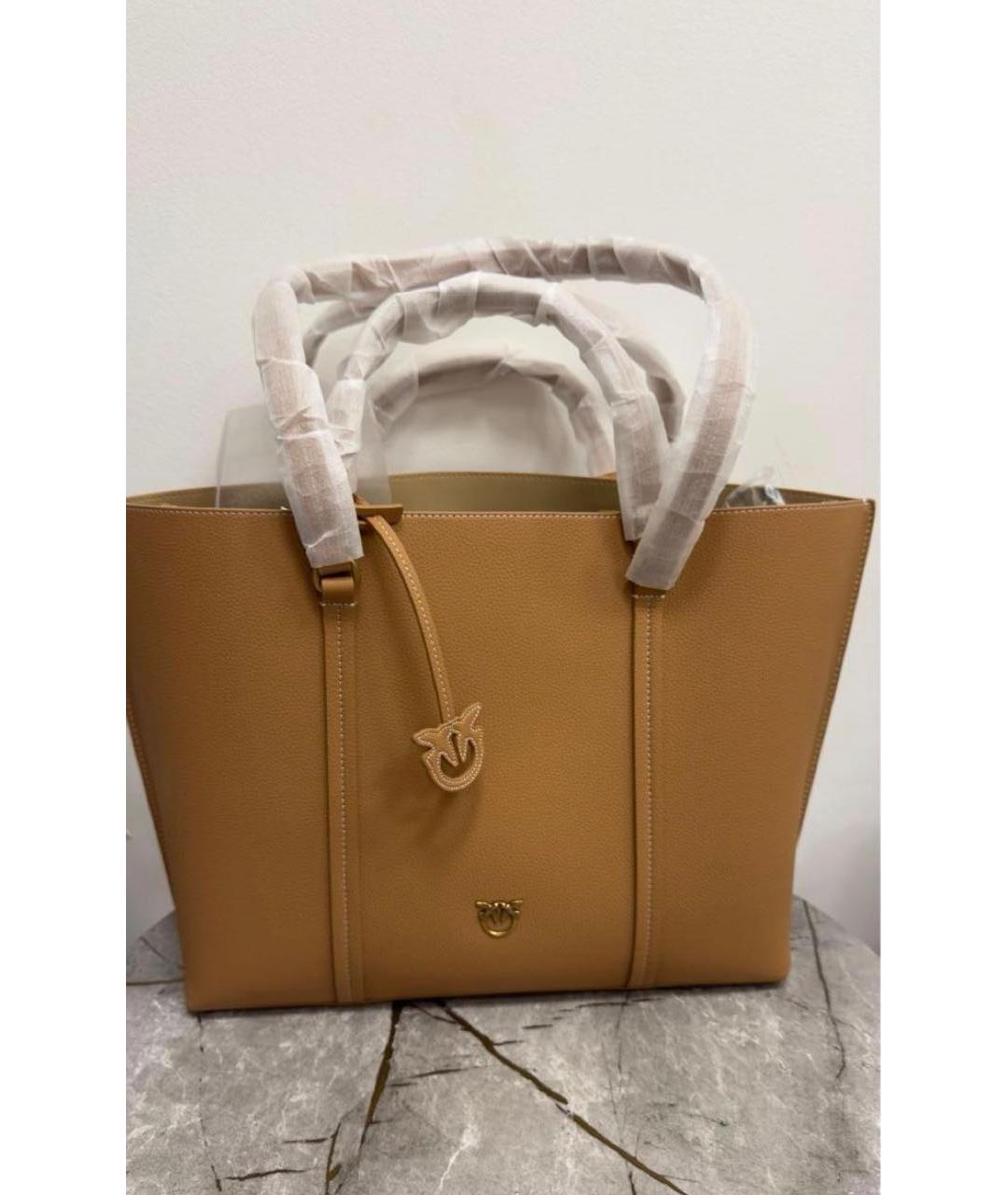 PINKO Коричневая кожаная сумка тоут, фото 5