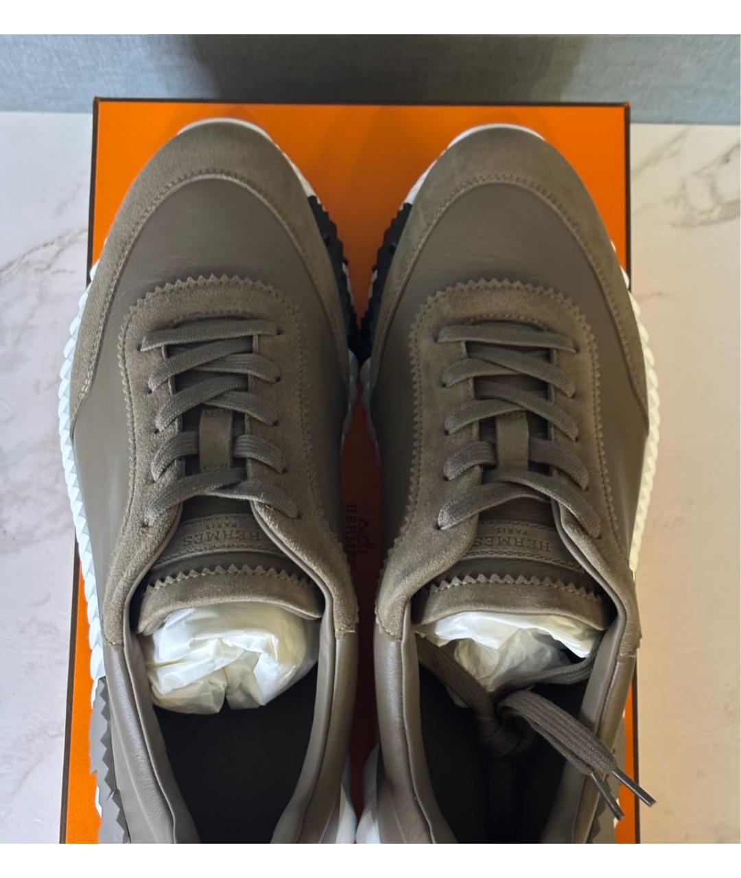 HERMES Бежевые кожаные низкие кроссовки / кеды, фото 3