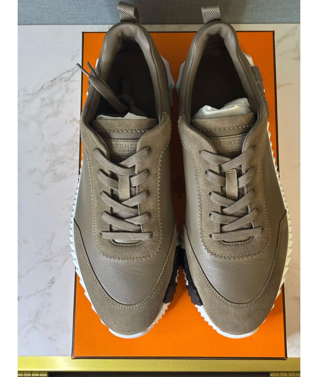 HERMES Бежевые кожаные низкие кроссовки / кеды, фото 2