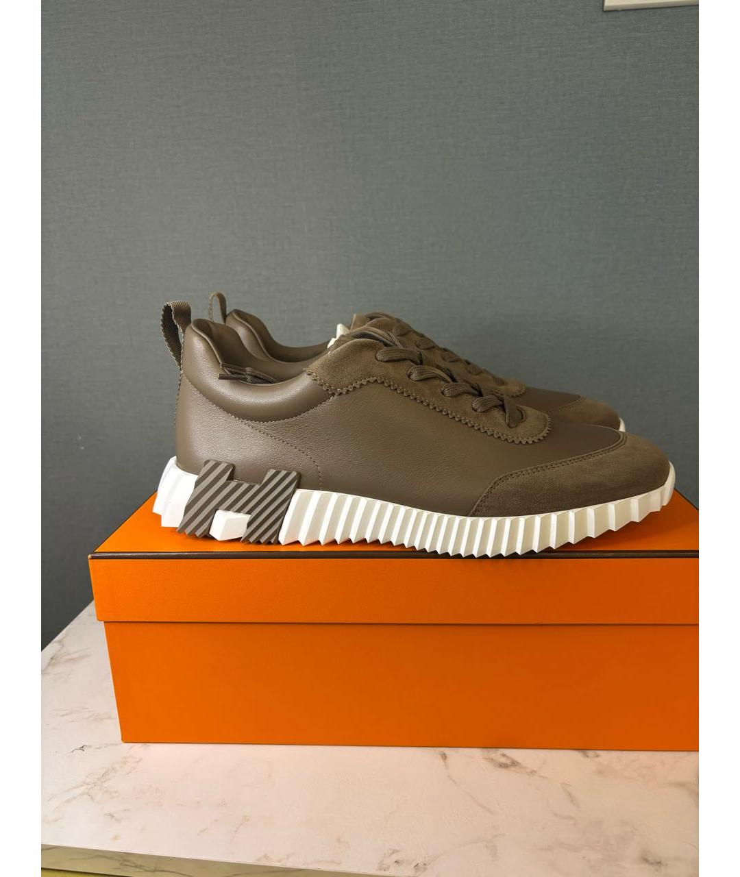 HERMES Бежевые кожаные низкие кроссовки / кеды, фото 5