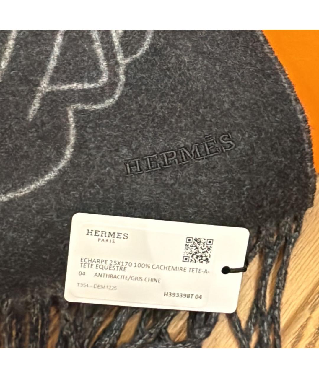 HERMES Черный кашемировый шарф, фото 3
