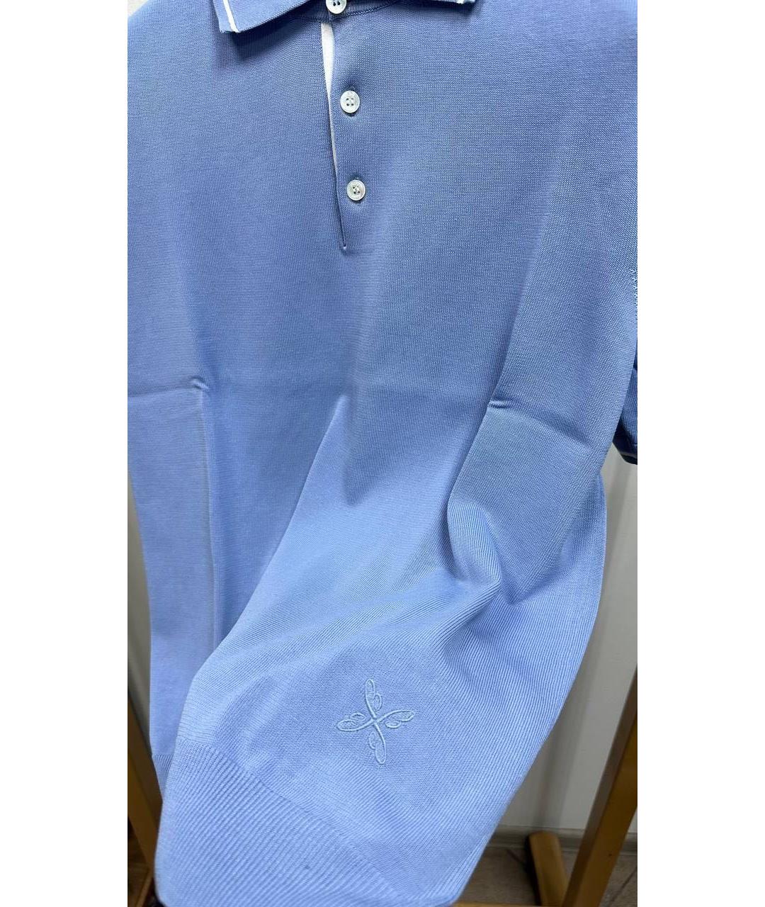 BRIONI Голубое хлопковое поло с коротким рукавом, фото 2
