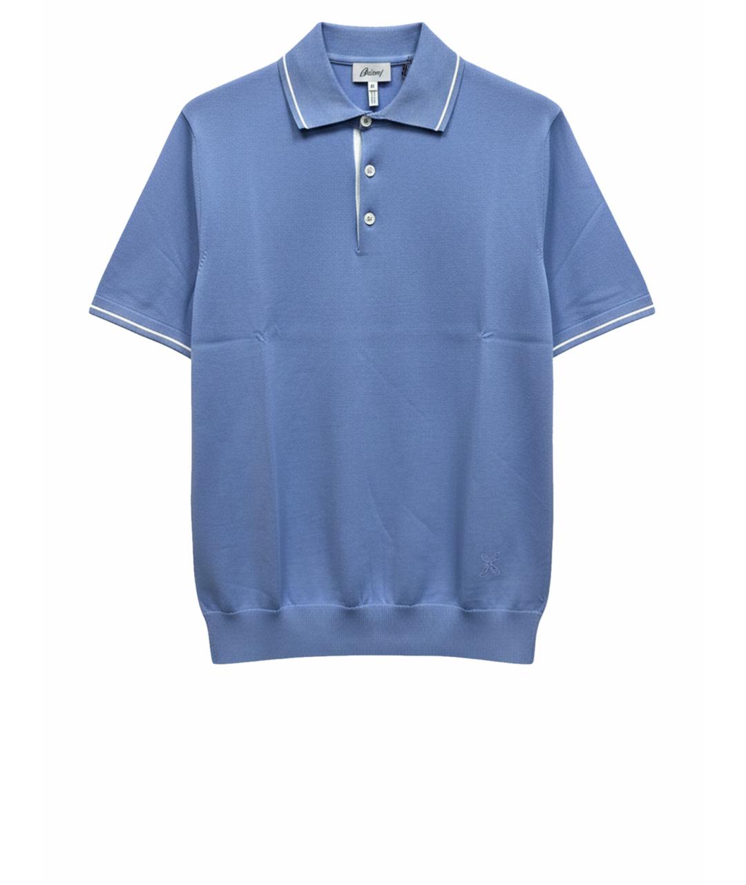 BRIONI Голубое хлопковое поло с коротким рукавом, фото 1