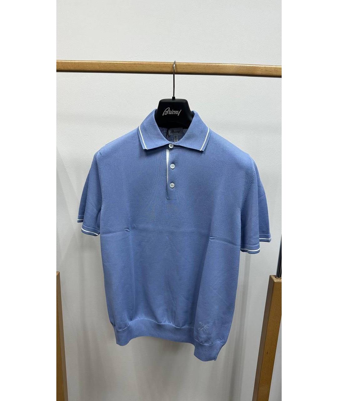 BRIONI Голубое хлопковое поло с коротким рукавом, фото 4