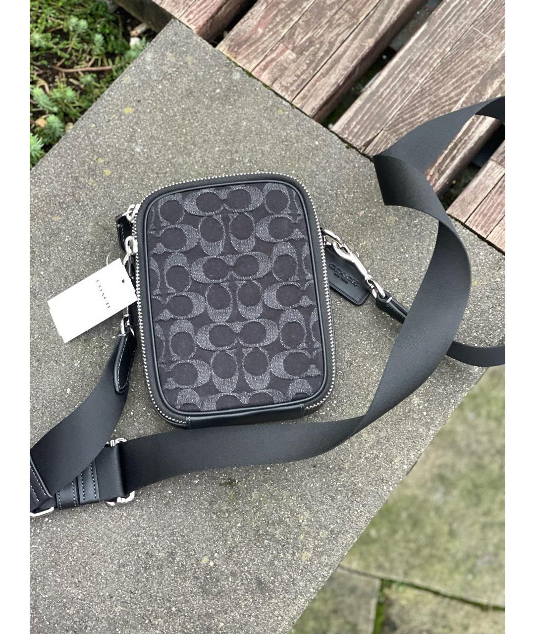 COACH Черная кожаная барсетка, фото 8
