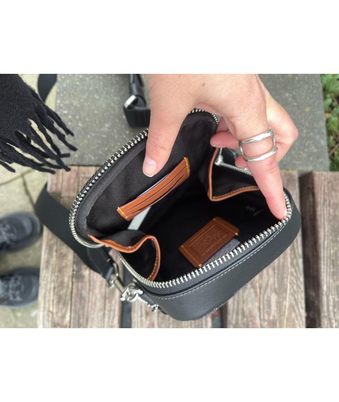 COACH Черная кожаная барсетка, фото 7