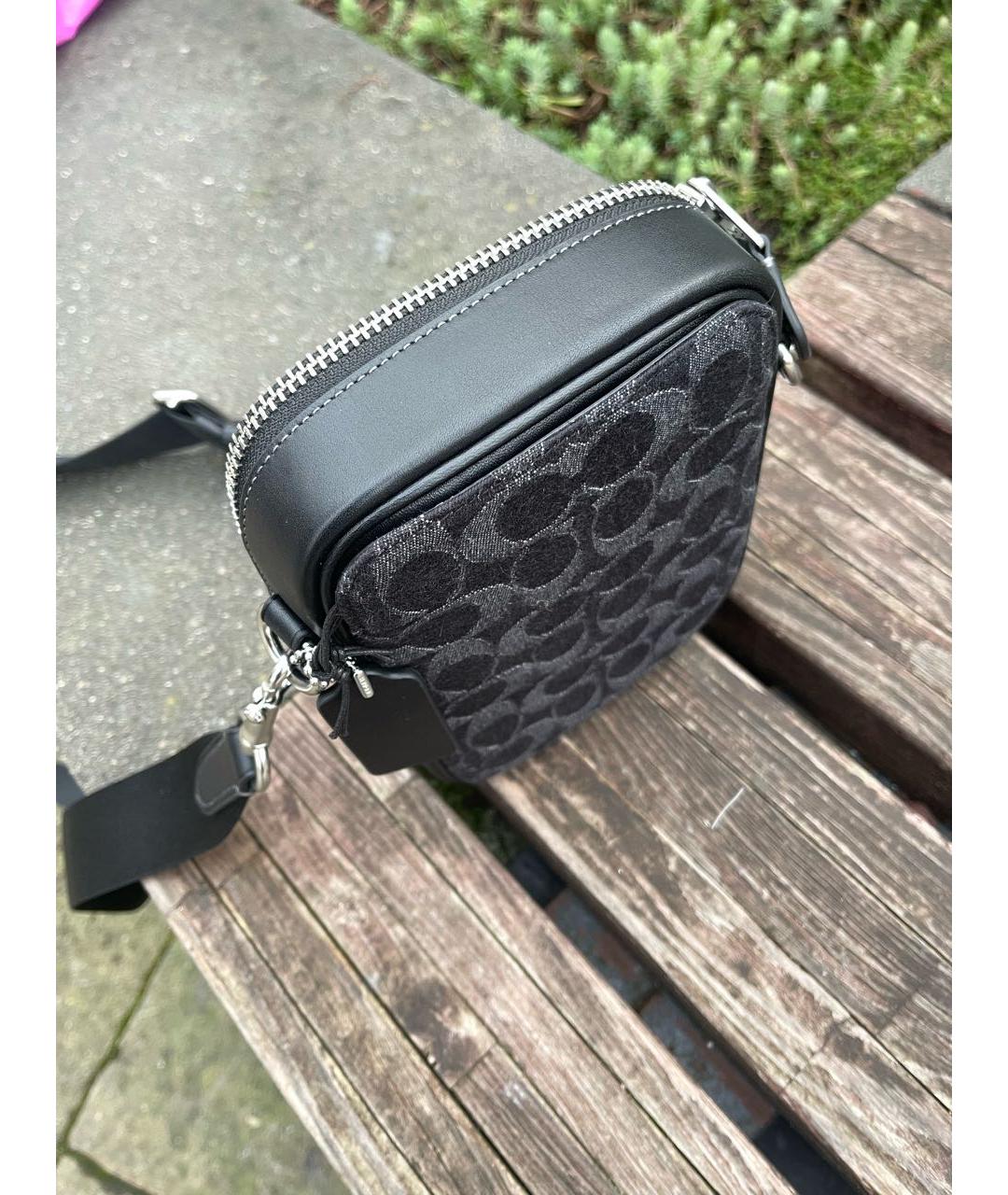 COACH Черная кожаная барсетка, фото 5