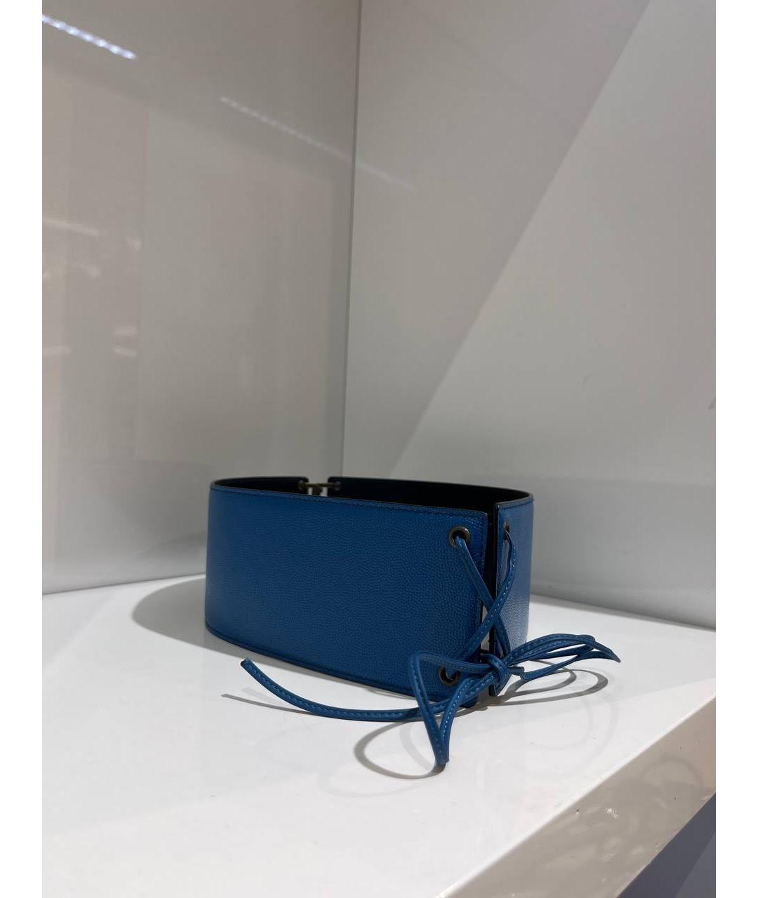 SAINT LAURENT Синий кожаный ремень, фото 2