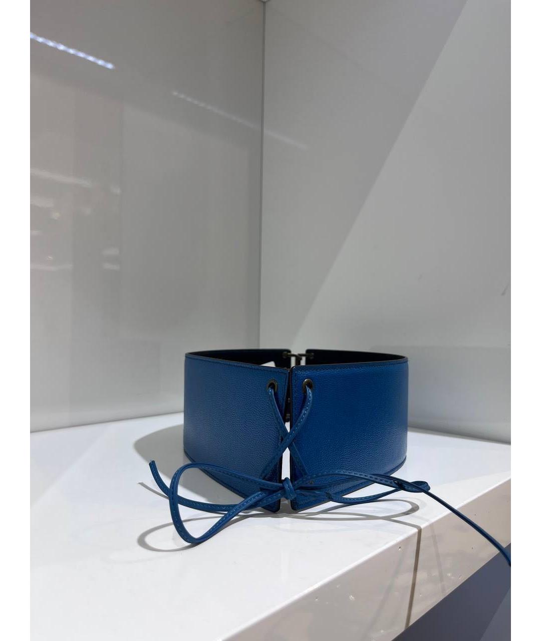 SAINT LAURENT Синий кожаный ремень, фото 4
