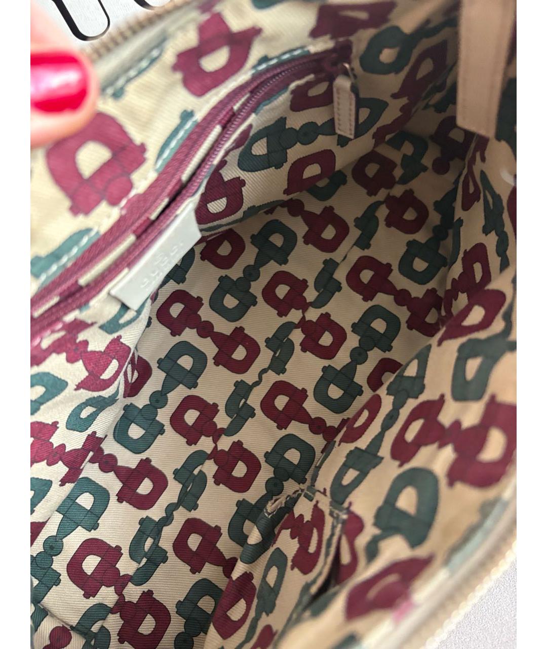 GUCCI Бежевая кожаная сумка с короткими ручками, фото 6