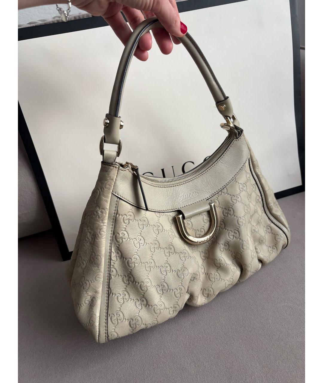 GUCCI Бежевая кожаная сумка с короткими ручками, фото 2