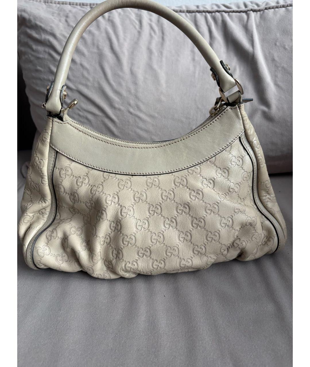 GUCCI Бежевая кожаная сумка с короткими ручками, фото 3