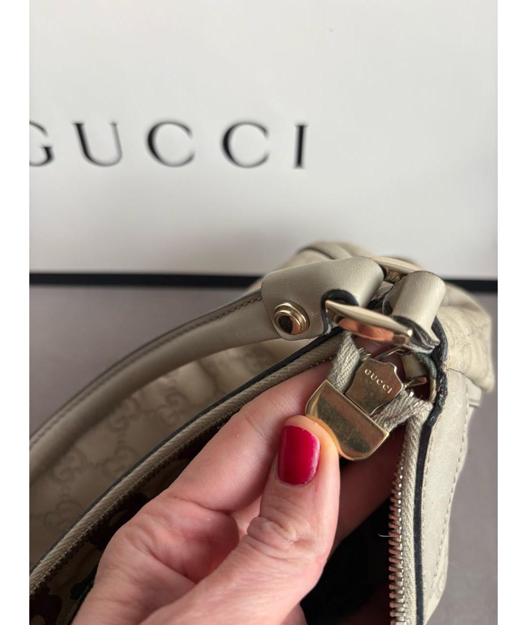 GUCCI Бежевая кожаная сумка с короткими ручками, фото 5