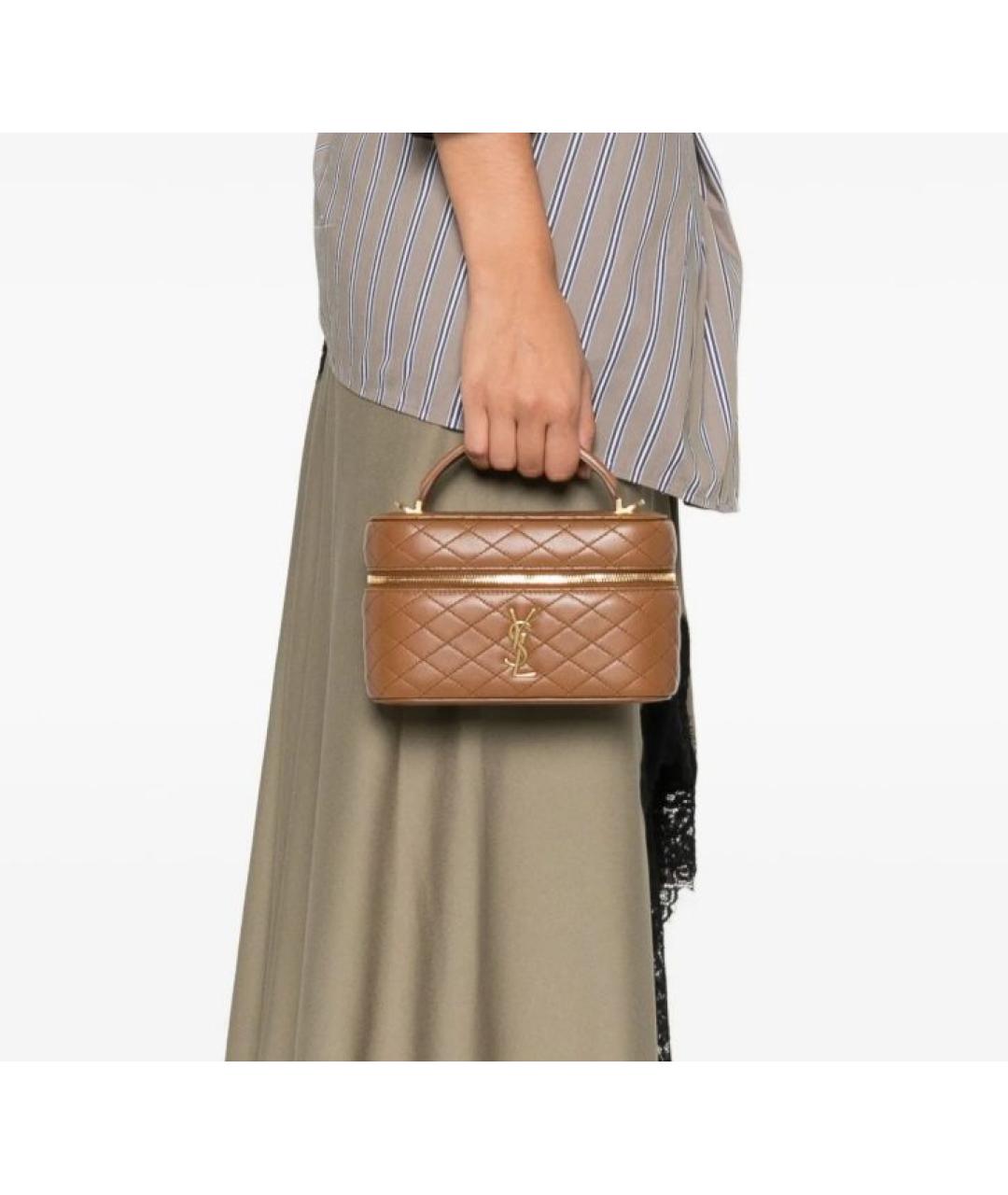 SAINT LAURENT Коричневая кожаная сумка через плечо, фото 6