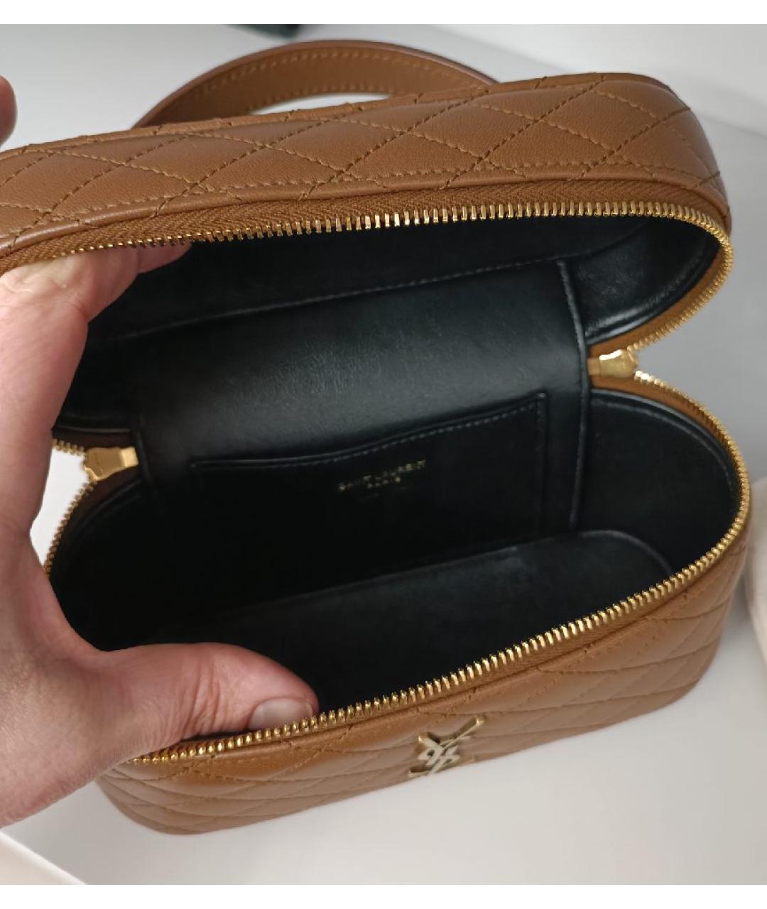 SAINT LAURENT Коричневая кожаная сумка через плечо, фото 5