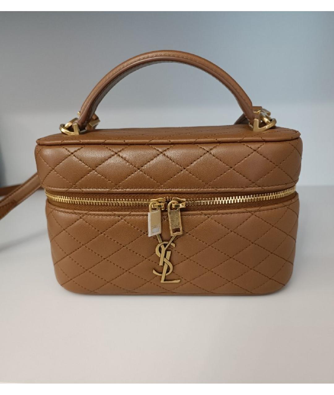 SAINT LAURENT Коричневая кожаная сумка через плечо, фото 7